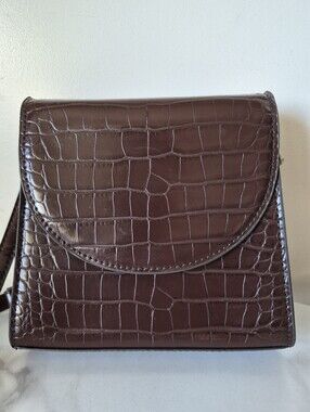 MANGO Mini Croc-Embossed Crossbody Purse – Chocolate Brown